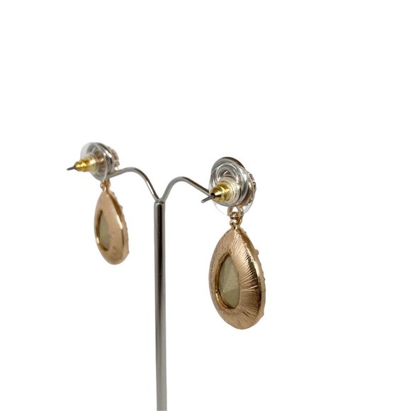 Gold Tone Round Crystal Studded Post Earrings with Teardrop Dangle Earrings - Picture 5 of 5
